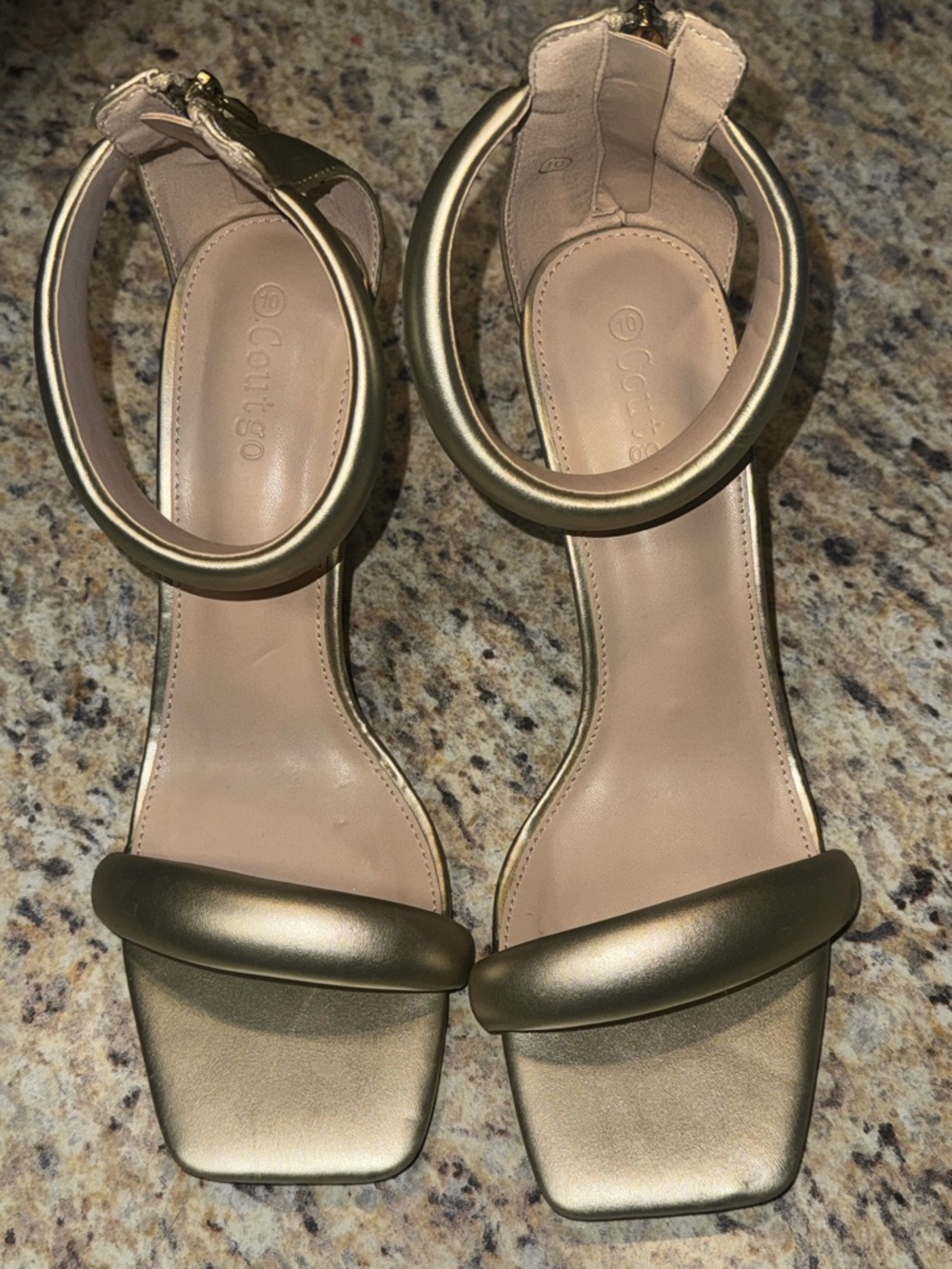 Gold Metallic Ankle-Strap Heels with Sculpted Rings
